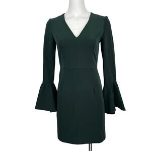 MILLY Bell Sleeves Party Cocktail Dress V-Neck Sz 2 Green Wedding Guest